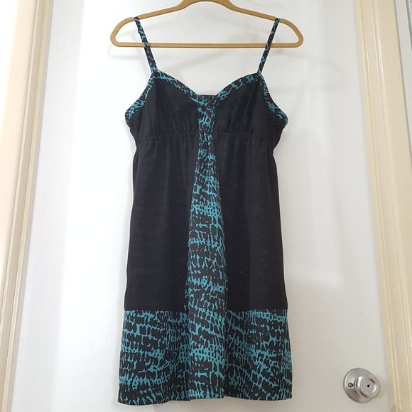 blue black leopard print chiffon babydoll dress - Picture 1 of 7